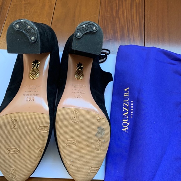 Auth Aquazzura Dancer block heel black suede 38.5 - Picture 3 of 7